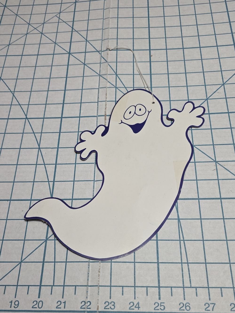 White Ghost Die Cut Hanging Decoration with Purple Outline 7"Wx10"T VTG OneSided